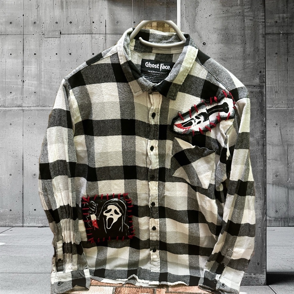 Ghost Face Black and White Checkered Men's Shirt size L